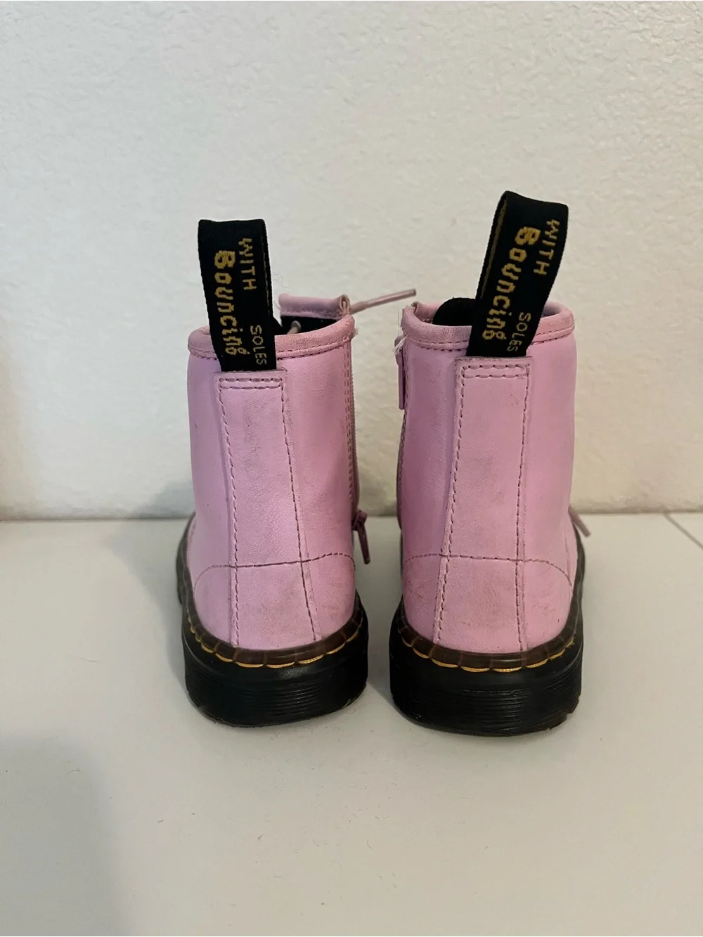 Pastel Pink Kids Lace-Up Leather Boots